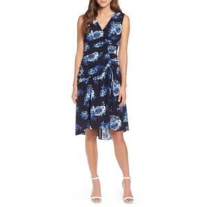 Halogen Sleeveless Ruched Blue Flower Print Size MEDIUM BRAND NEW WITH TAGS
